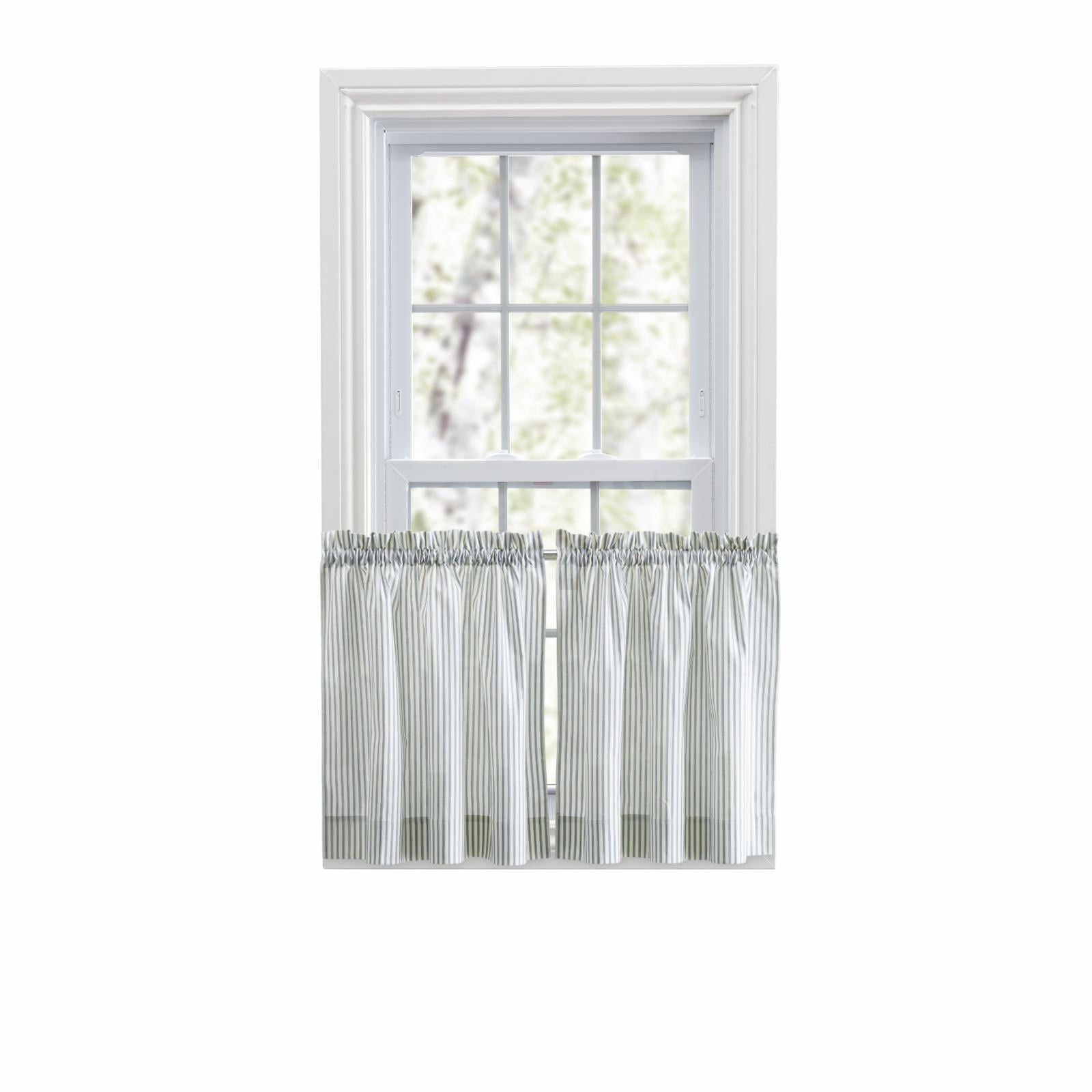 Tan Cotton Polyester Striped Rod Pocket Window Curtain