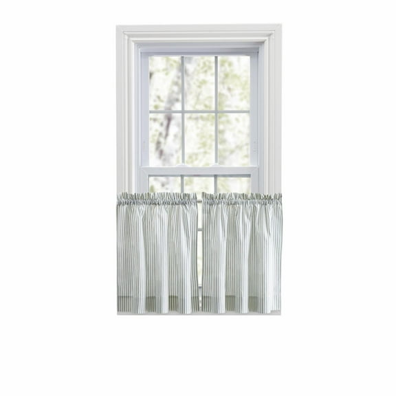 Ellis Curtain Plaza Classic Ticking Stripe Printed 1.5" Rod Pocket Tailored Tiers 56" x 36" Tan