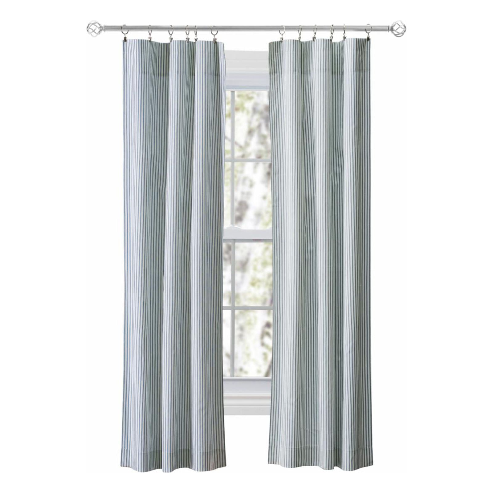 Brick Ticking Stripe Cotton Polyester Light-Filtering Curtains