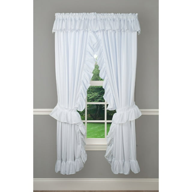 Ellis Curtain 2-Piece Ruffled Priscilla Window Curtain Panel Pair with ties - 80x72" White