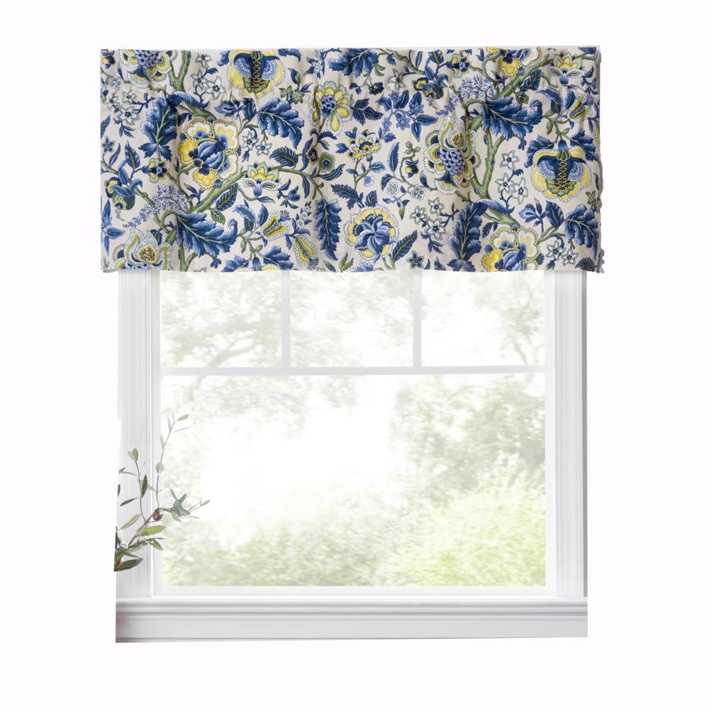 Floral Blue and Yellow Cotton Polyester Rod Pocket Valance