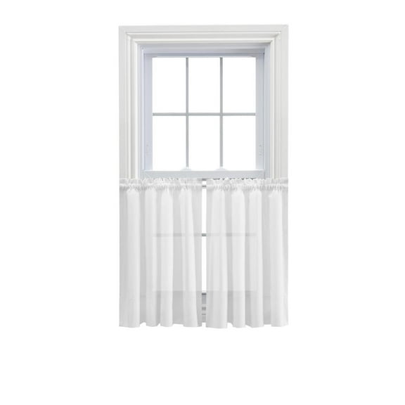 Ellis Curtain Shadow Stripe 1.5" Rod Pocket Tailored Tier Pair for Windows 80" x 25" White