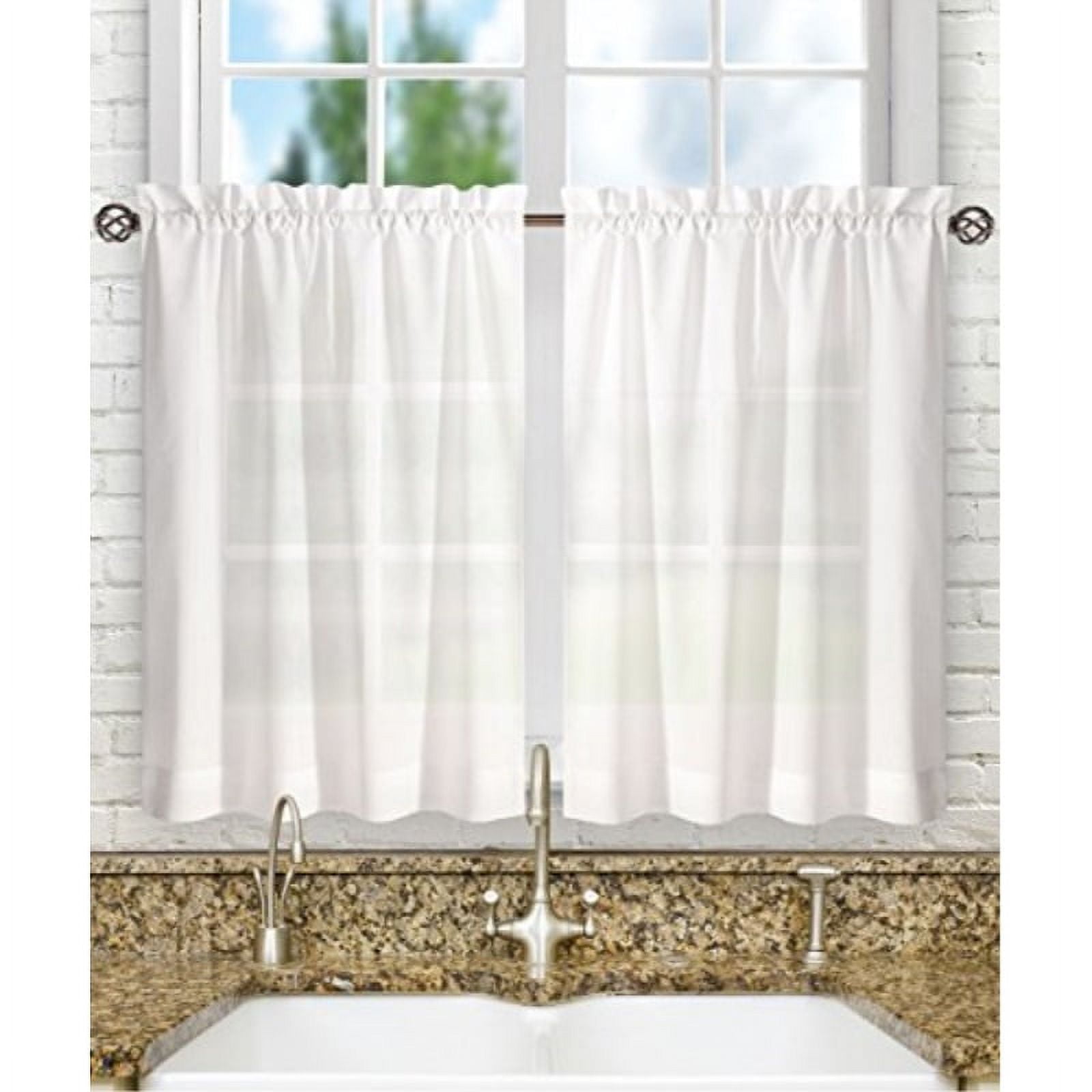 Stacey White 56" x 24" Polyester Cotton Tailored Tier Curtains