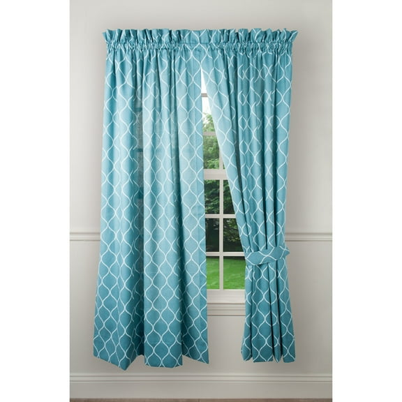 Ellis Curtain Trellis 2-Panels Unlined Stylish Window Curtain Tailored Pair with Ties - 82x63 Teal