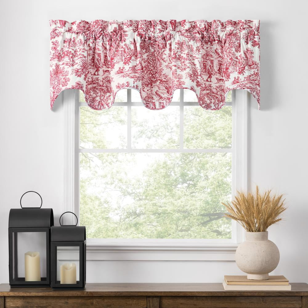 Red Floral Cotton Scallop Valance with Liner