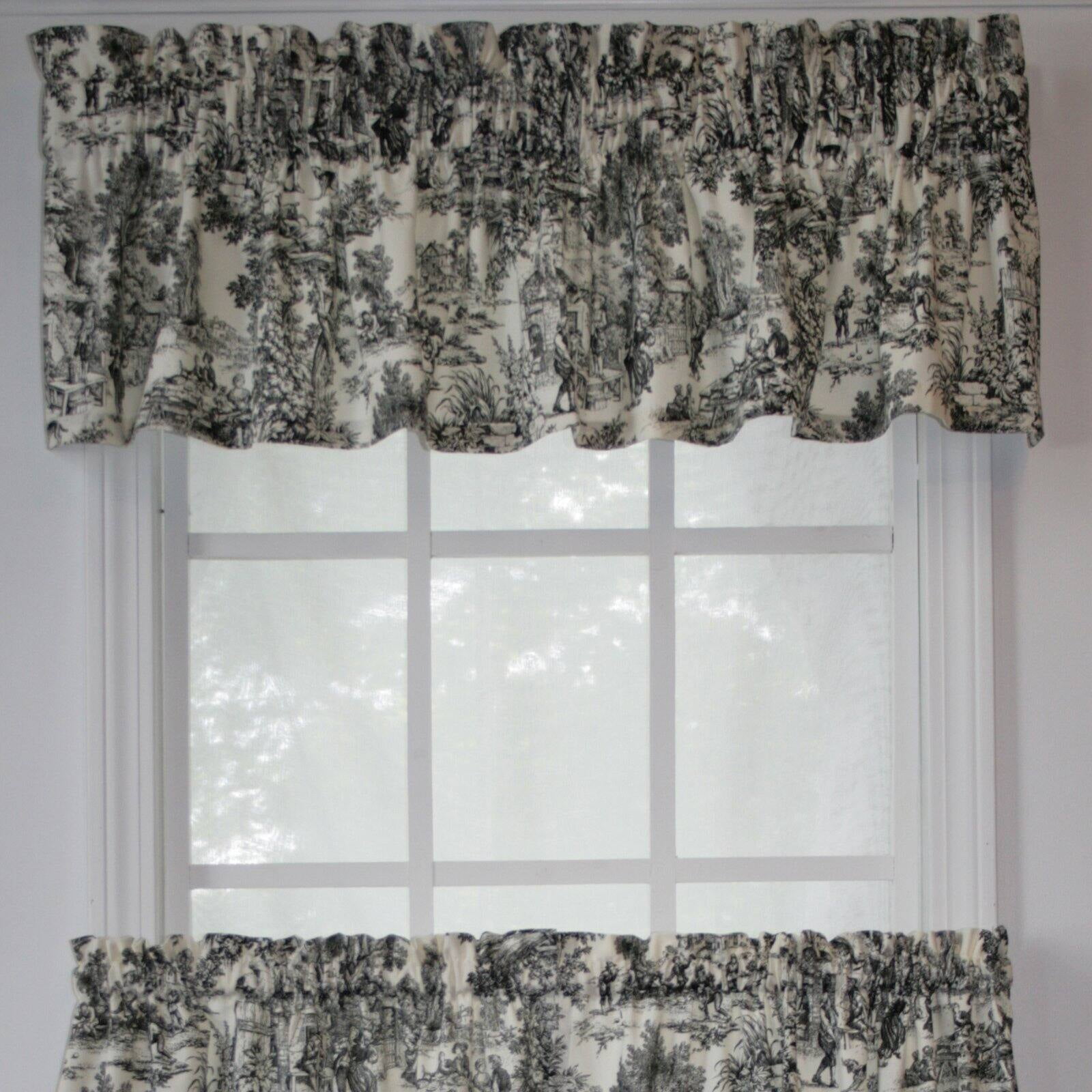 Black and White Cotton Toile Rod Pocket Valance