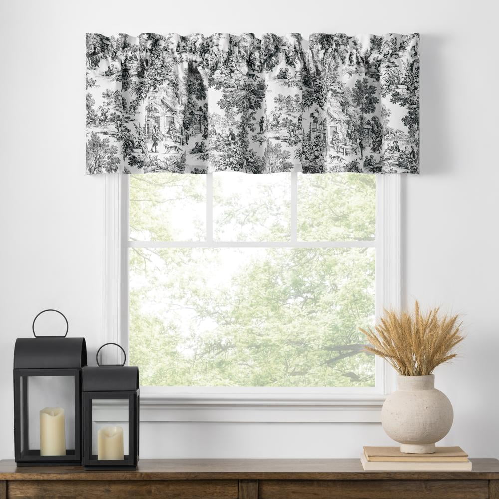 Black and White Cotton Toile Rod Pocket Valance