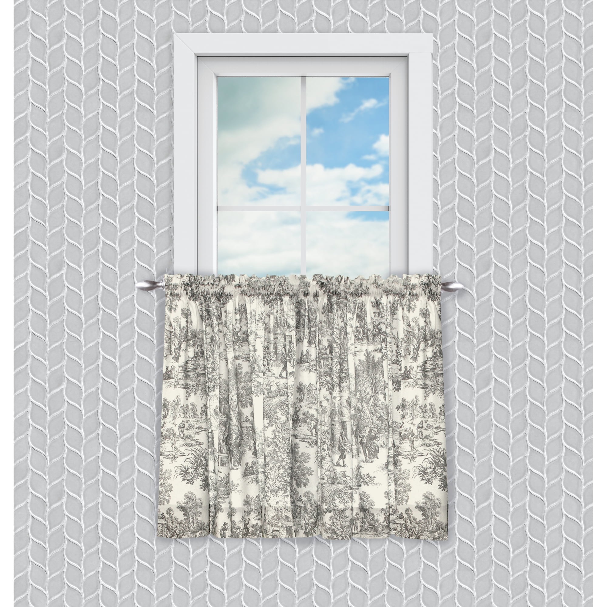Gray Toile Print Cotton Room Darkening Window Curtains