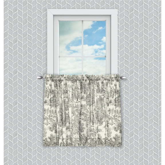 Ellis Curtain Victoria Park Toile Design Printed Room Darkening 2-Piece Window Rod Pocket Pair Set With 2 Tiers - 68x36"
