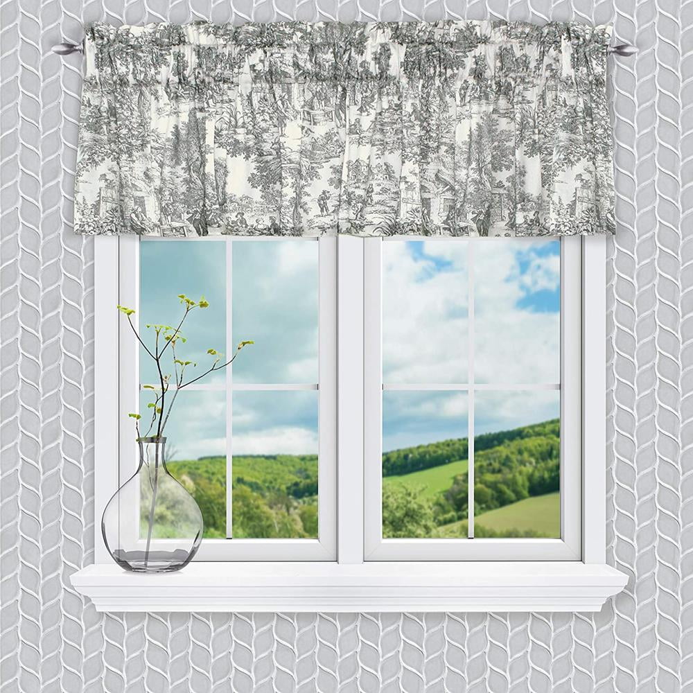 Victoria Park Toile Gray Cotton Room Darkening Valance