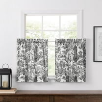 Ellis Curtain Victoria Park Toile High Quality 2-Piece Window Rod Pocket Pair Set With 2 Tiers - 68"x24" in Black Color