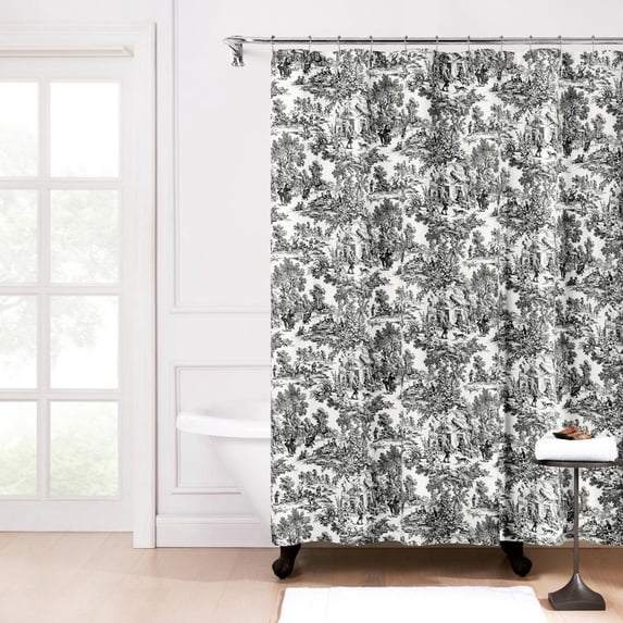 Ellis Curtain Victoria Park Toile Precise Patterned High Quality Water Proof Bathroom Shower Curtain - 70 x 72" Black