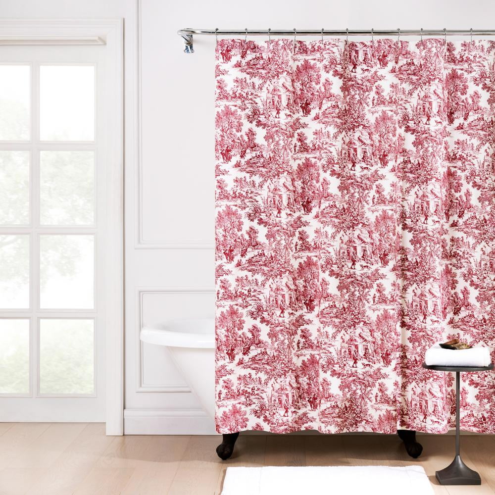 Victoria Park Red Cotton Toile Pattern Shower Curtain 70" x 72"