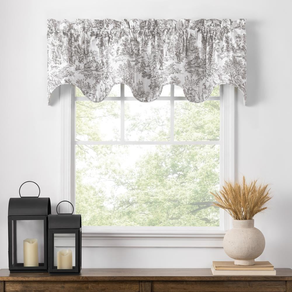 Gray Floral Cotton Scallop Rod Pocket Valance 70 x 15