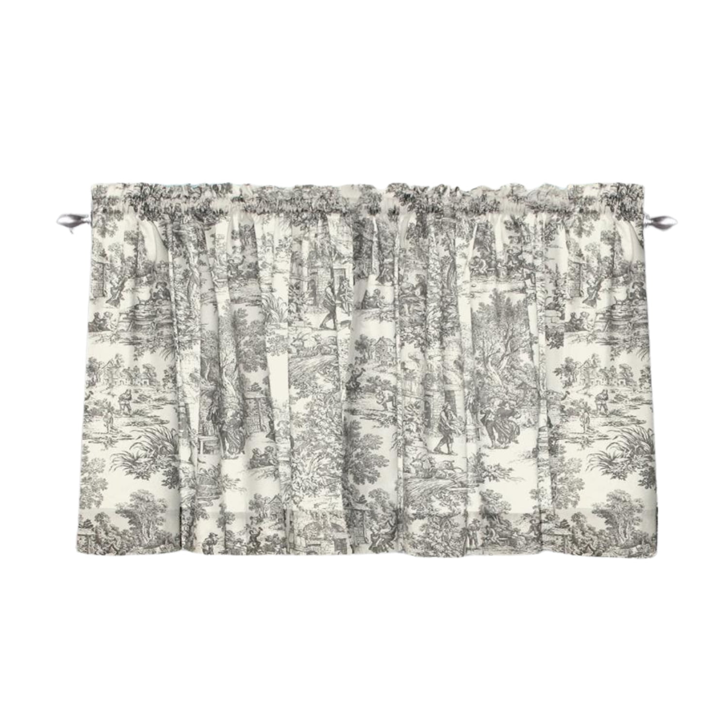 Gray Toile Print Cotton Room Darkening Window Curtains
