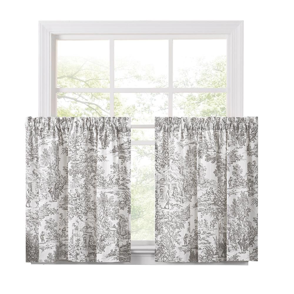 Gray Cotton Room Darkening Rod Pocket Tier Curtains