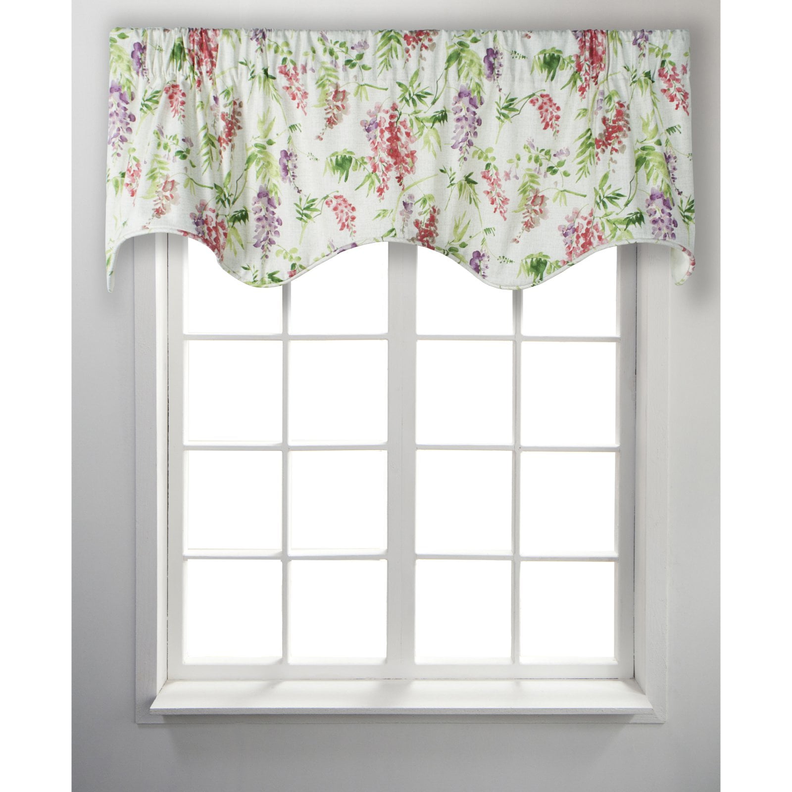 Natural Floral Cotton Scallop Valance with Rod Pocket