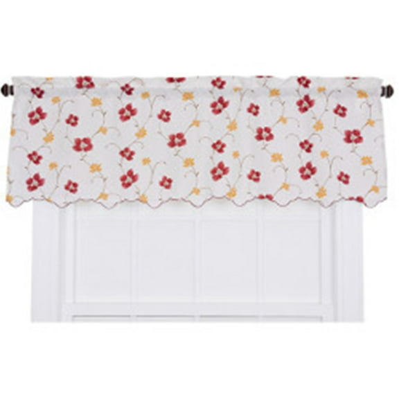 Ellis Curtain Zoe High Quality Room Darkening Solid Color Floral Print fabric Window Valance - 48 x15" Red