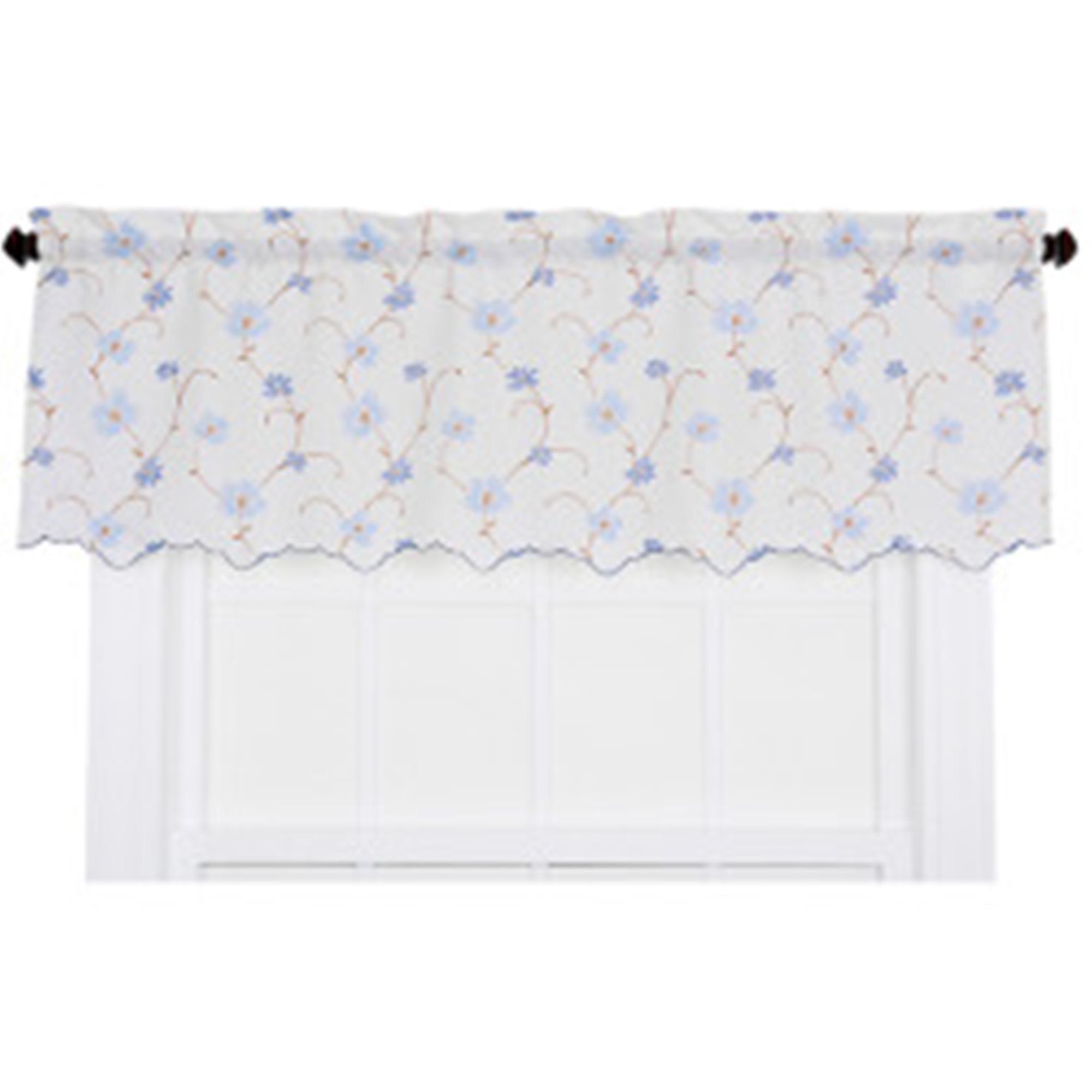 Zoe Blue Floral Crushed Taffeta Rod Pocket Valance