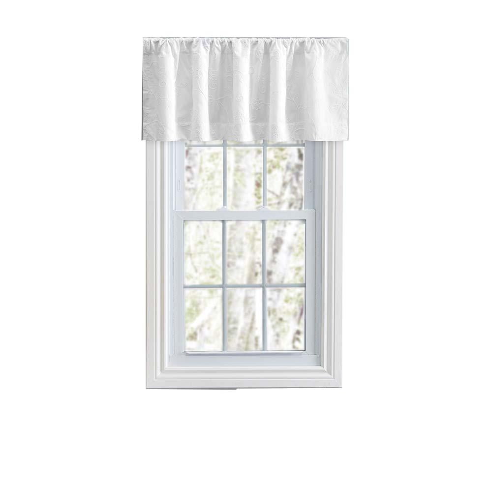 Eva White Floral Embroidered Rod Pocket Valance 50" x 18"