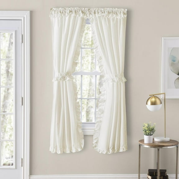 Ellis Home Classic Narrow Ruffle 2-Piece Natural Color Rod Pocket Curtain Panel, 80" X 36"