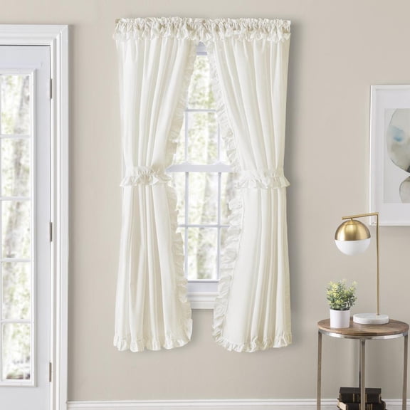 Ellis Home Classic Narrow Ruffle 2-Piece Natural Color Rod Pocket Curtain Panel, 80" X 45"