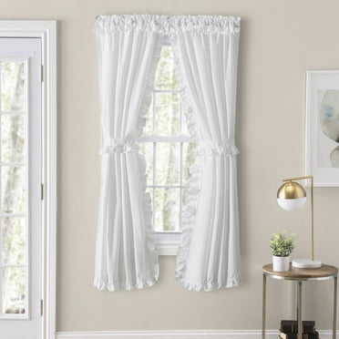 Ellis Home Classic Narrow Ruffle 2-Piece White Color Rod Pocket Curtain Panel, 80" X 25"