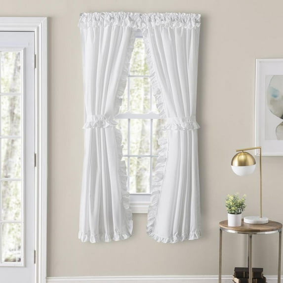 Ellis Home Classic Narrow Ruffle 2-Piece White Color Rod Pocket Curtain Panel, 80" X 45"