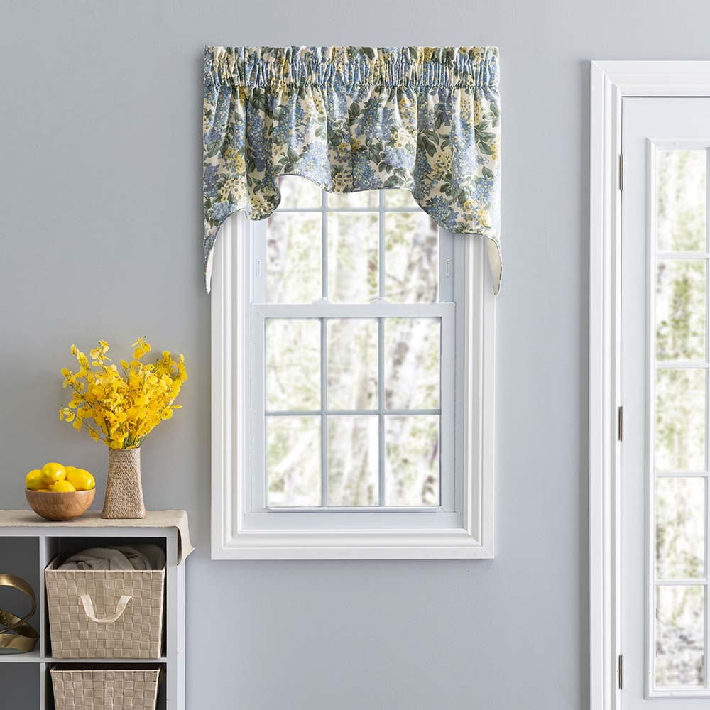 Hydrangea Blue Cotton Rod Pocket Window Valance