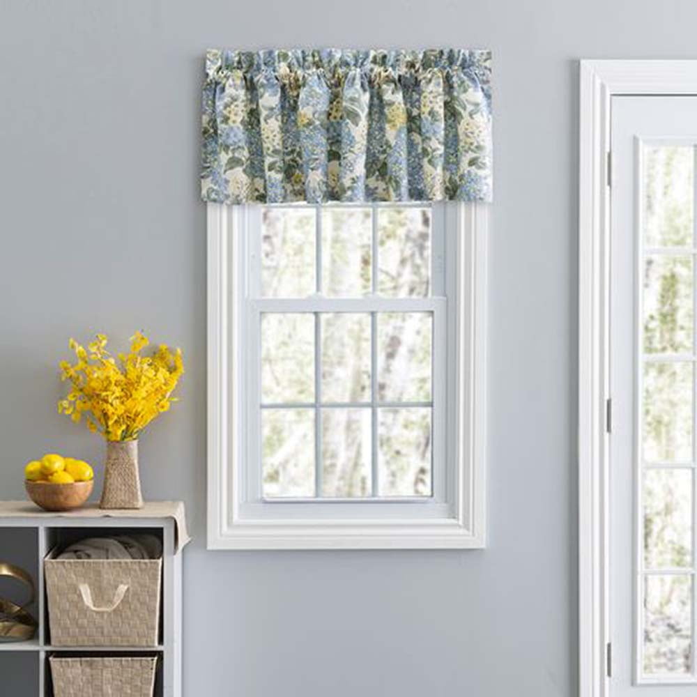 Hydrangea Blue Floral Cotton Rod Pocket Valance 70" x 12"