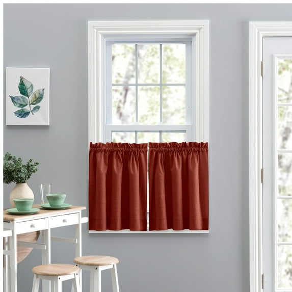 Ellis Lisa Solid Color 1.5" Rod Pocket Poly Cotton Duck Fabric Tailored Tiers 56"x36" Red