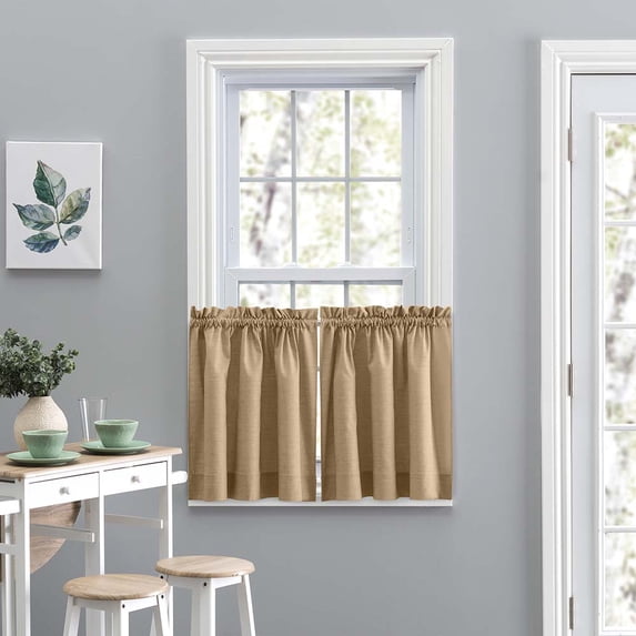 Ellis Lisa Solid Color Poly Cotton Add Touch of Color to Room 1.5" Rod Pocket Duck Fabric Tailored Tiers 56"x24" Tan