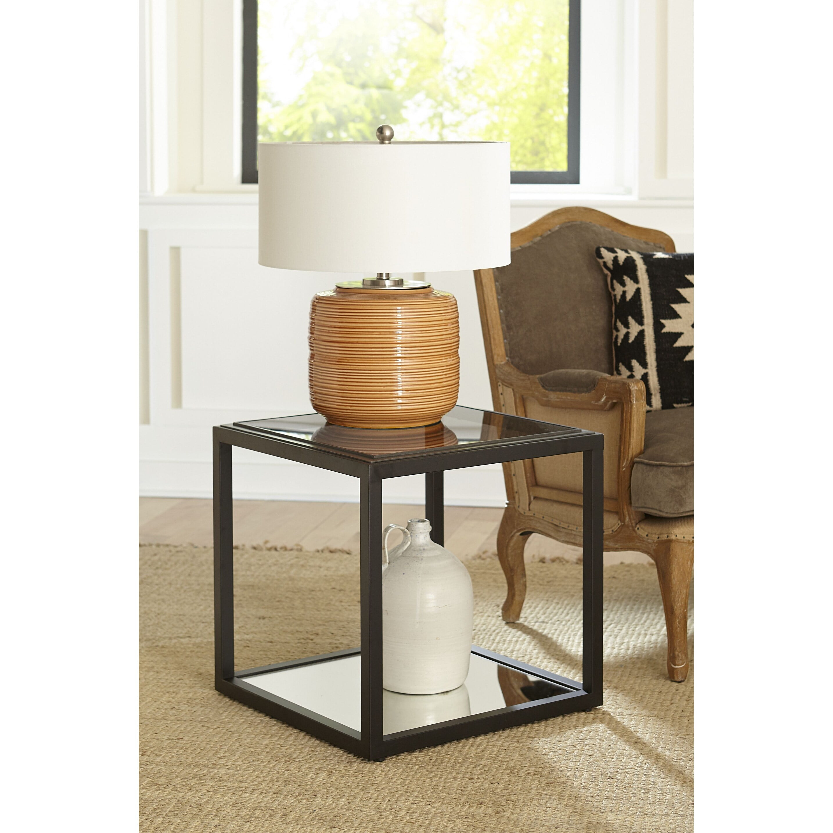 Luxe Industrial Gunmetal Mirrored Square End Table