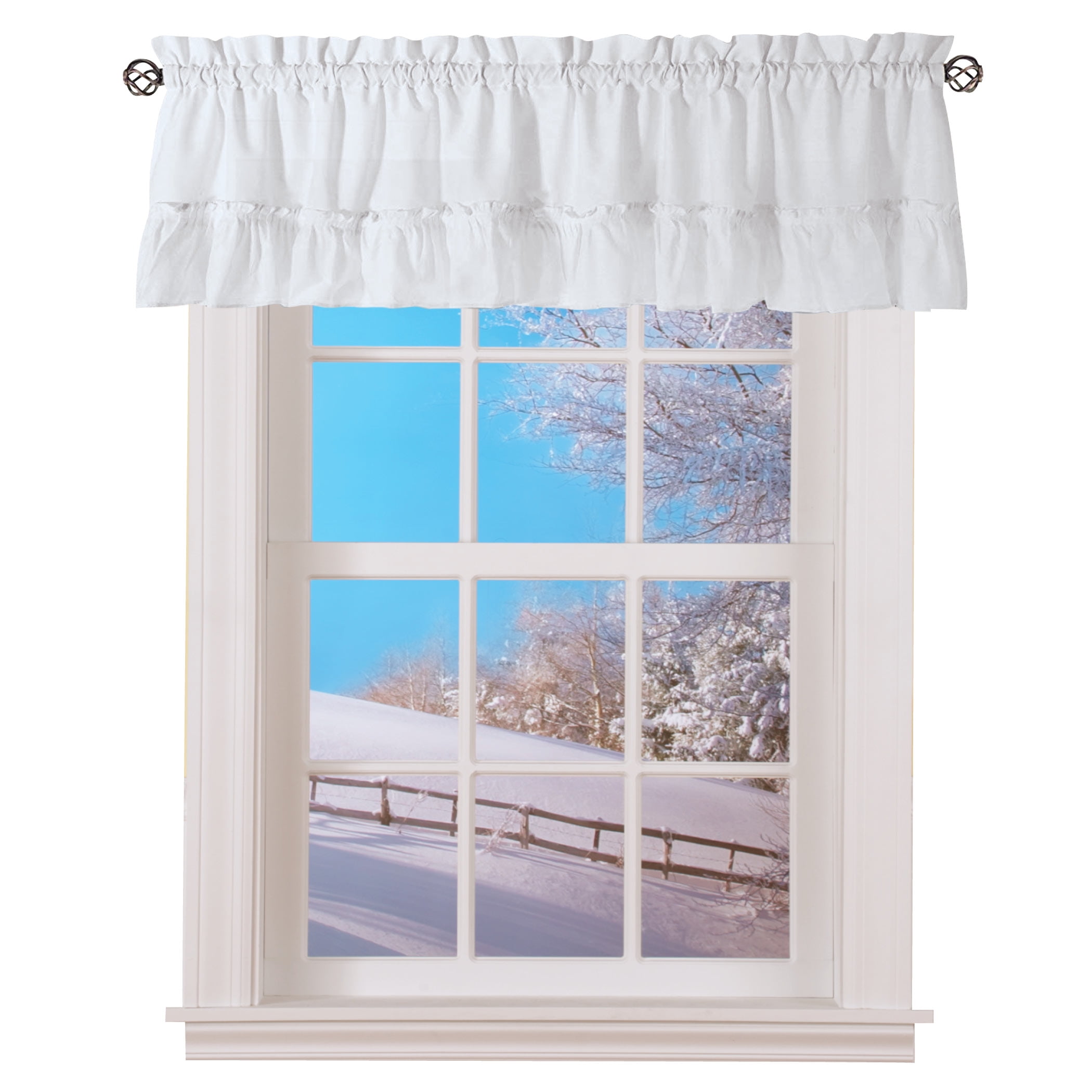 White Textured Fabric Rod Pocket Ruffled Valance 54" x 13"