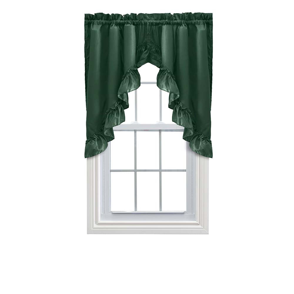 Stacey Harvest Green Ruffled Swag Curtain with Rod Pocket