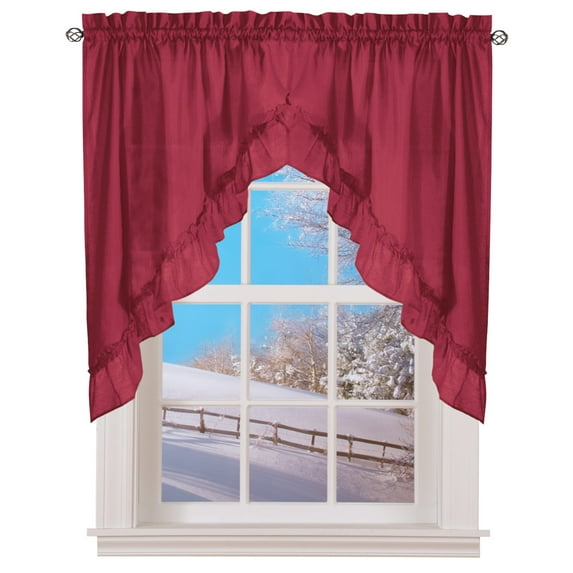 Ellis Stacey 1.5" Rod Pocket High Quality Fabric Solid Color Window Ruffled Swag 60"x38" Merlot