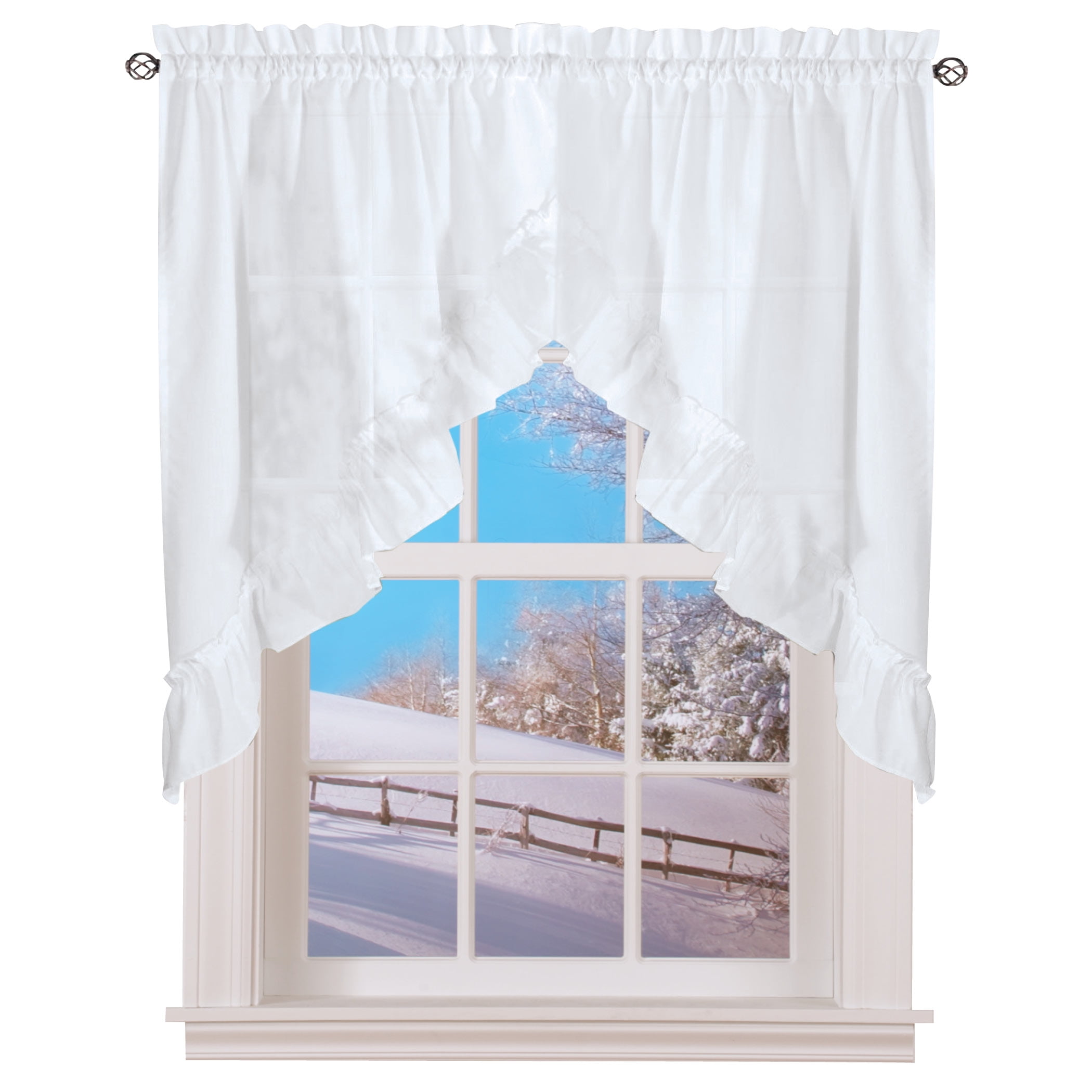 Stacey White Ruffled Rod Pocket Swag Valance