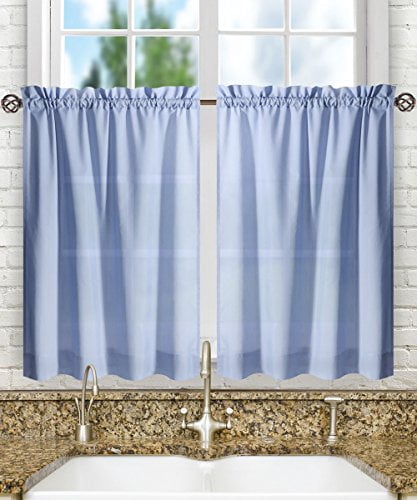 Slate Blue Sheer Cotton Polyester Rod Pocket Window Tier Pair
