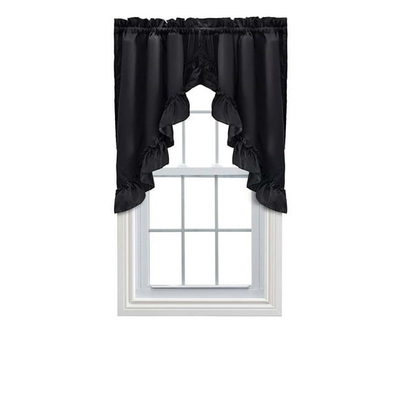 Ellis Stacey Solid Color Window 1.5" Rod Pocket High Quality Fabric Ruffled Swag 60"x38" Black