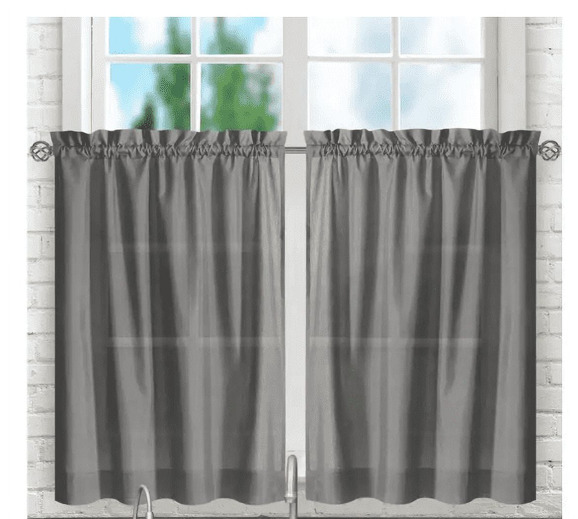 Gray Cotton Polyester Rod Pocket Window Tier Pair