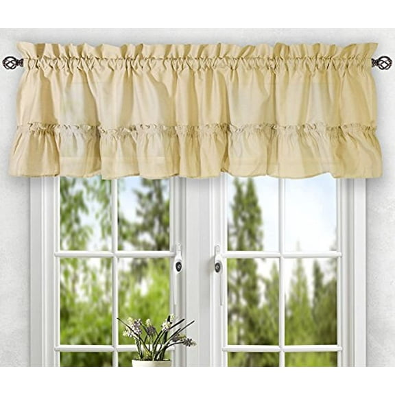 Ellis Stacey Solid Color Window 1.5" Rod Pocket High Quality Fabric Tailored Tier Pair 56"x30" Almond