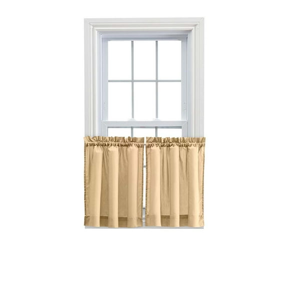 Ellis Stacey Solid Color Window 1.5" Rod Pocket High Quality Fabric Tailored Tier Pair 56"x45" Almond
