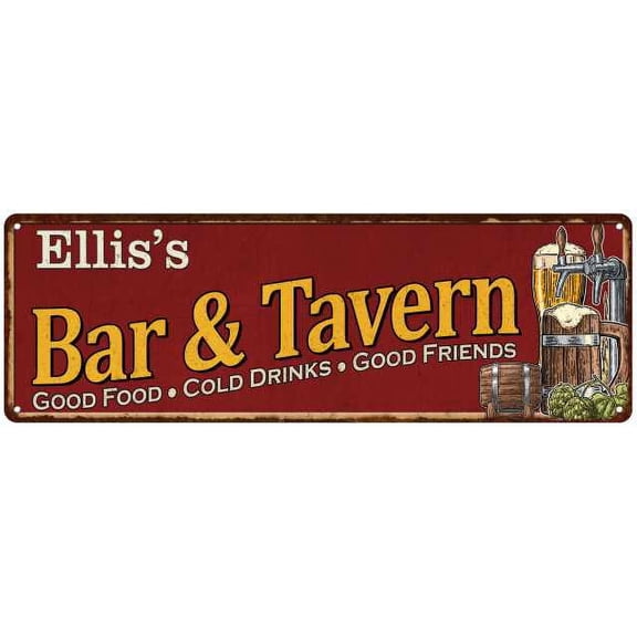 Ellis's Bar and Tavern Red Chic Sign Man Cave Decor Gift 6x18 106180002161