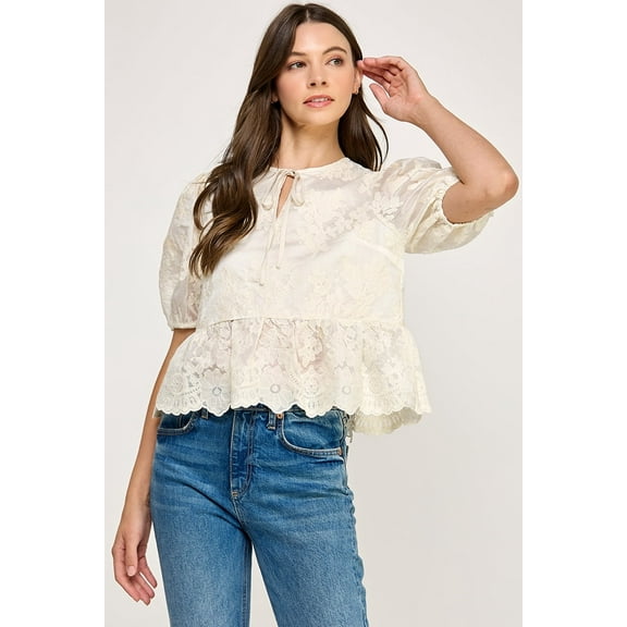 Ellison Apparel Inc- Tie detail embroidered top