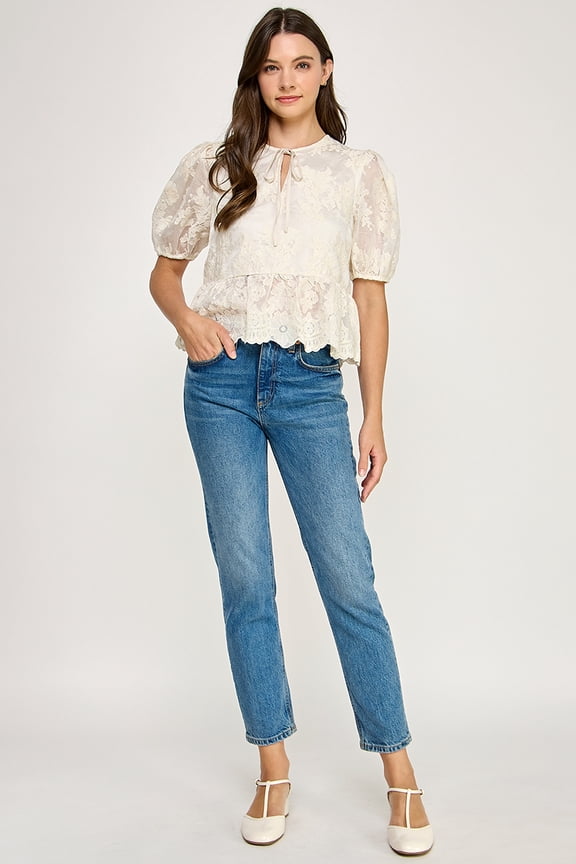 - Tie detail embroidered top