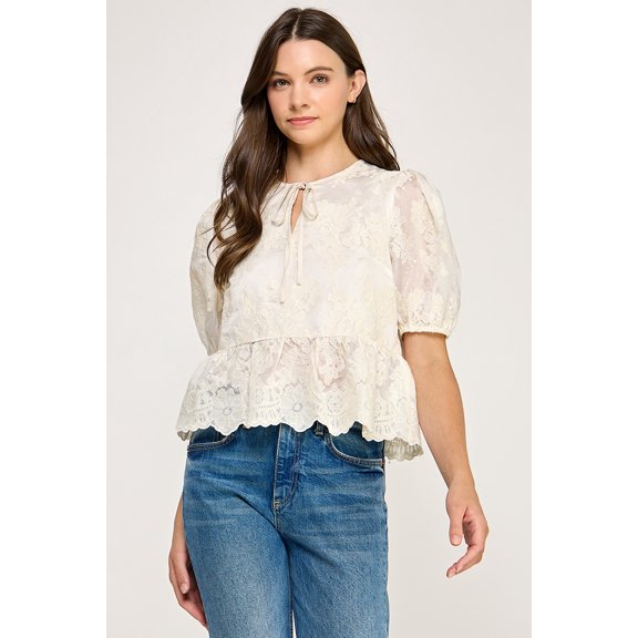 Ellison Apparel Inc- Tie detail embroidered top