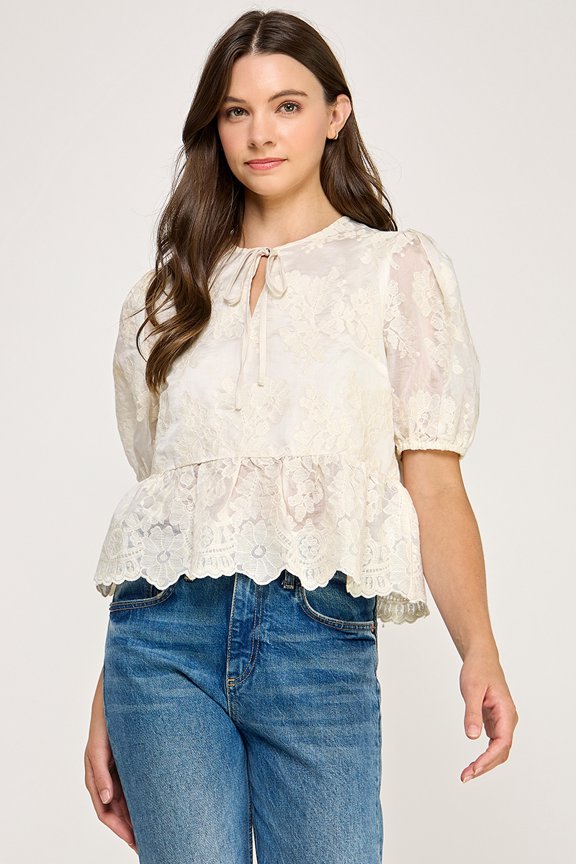 - Tie detail embroidered top