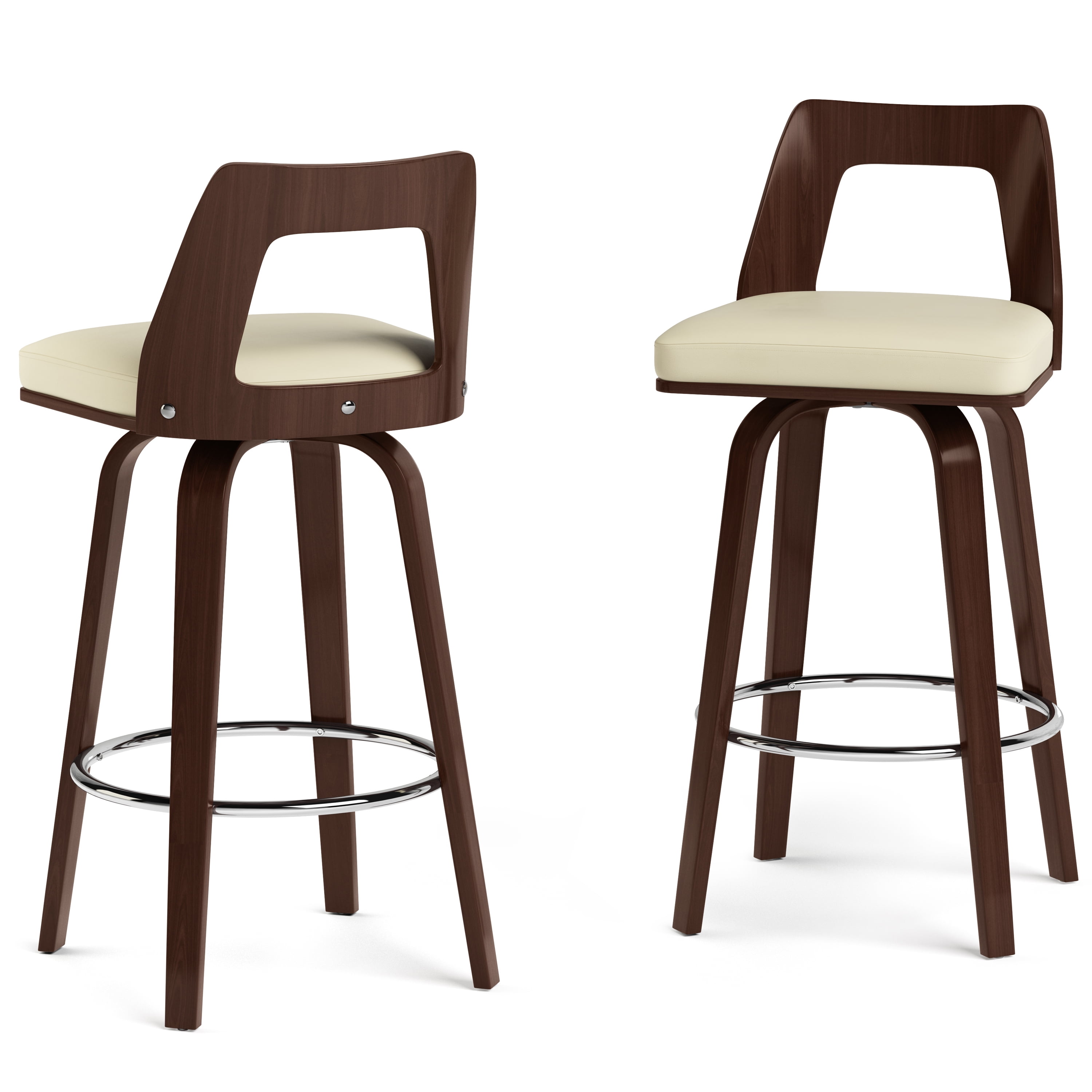 Ellison Walnut Wood Swivel Bar Stool in Cream Vegan Leather