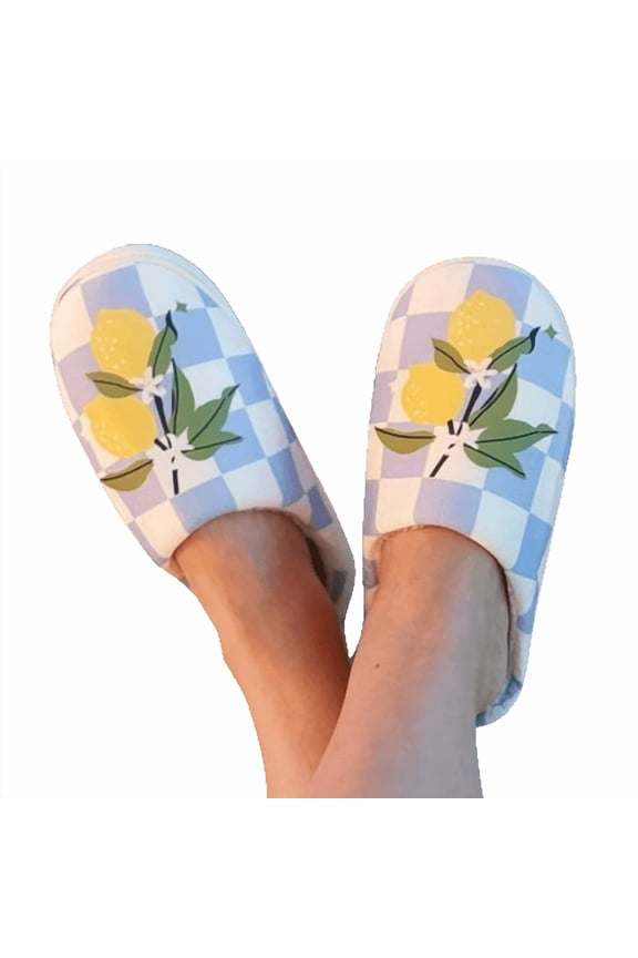 Lemon Drop Gingham Lounge Slippers - Sweet & Cozy