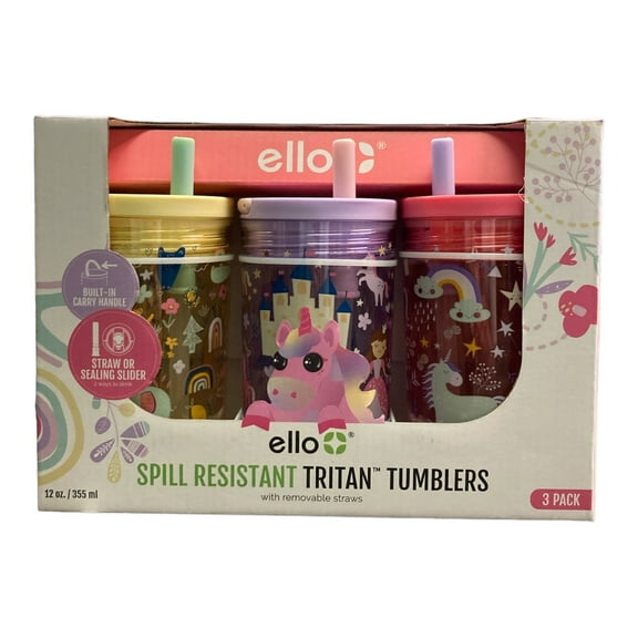Ello 12 Oz Animal Princess & Unicorn Spill Proof PlasticTumbler Glasses (set of 3)